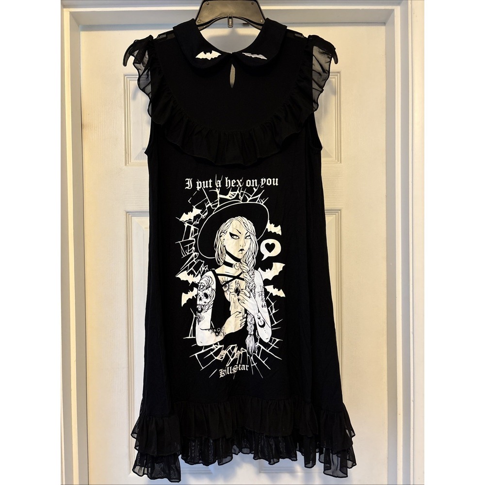 Killstar I Put A Hex On You Witch Babydoll Dress Size L Bats Black Witchy Gothic
